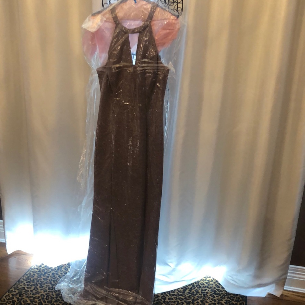 Prom time!! Elegant Plum with Gold Shimmer Halter Gown